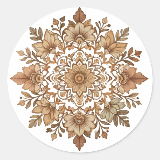 Sticker Rond Mandala floral complexe aux tons bruns (Devant)