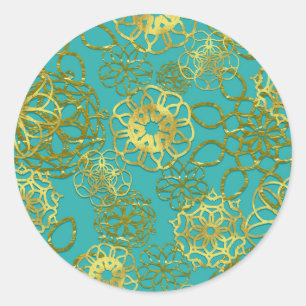 Sticker Rond Mandala Floral Doré Fête de Mariage Réception de M