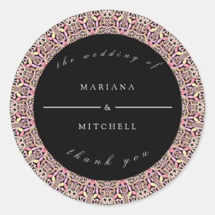 Sticker Rond Mandala géométrique romantique rose tendre noir In