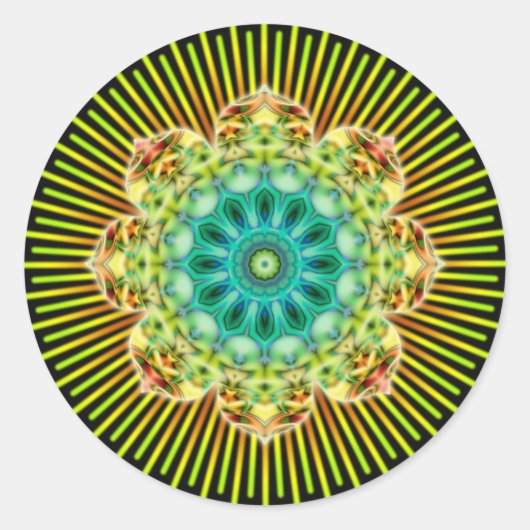 Sticker Rond Mandala jaune vert | noir (Devant)