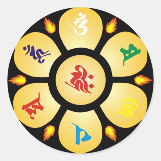 Sticker Rond Mandala Mantra de la déesse Sanskrit bouddhiste (Devant)