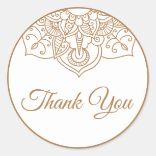 Sticker Rond Mandala Merci Brown Boho Indian Modern Mariage