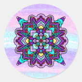 Sticker Rond Mandala mystique coloré en violet et bleu (Devant)