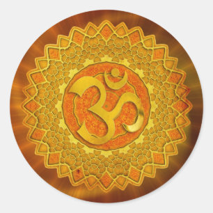 Sticker Rond MANDALA OM - orange brillance rouge