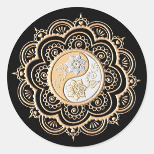 Sticker Rond Mandala or et argent