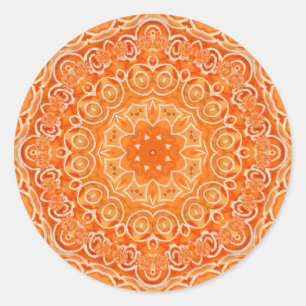 Sticker Rond Mandala orange d'aquarelle de batik