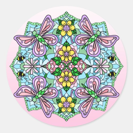Sticker Rond Mandala, papillon lunaire tiré à la main (Devant)