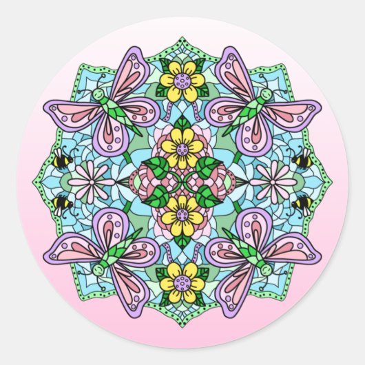 Sticker Rond Mandala, papillon lunaire tiré à la main (Devant)