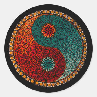 Sticker Rond Mandala peint à la main de Yin Yang