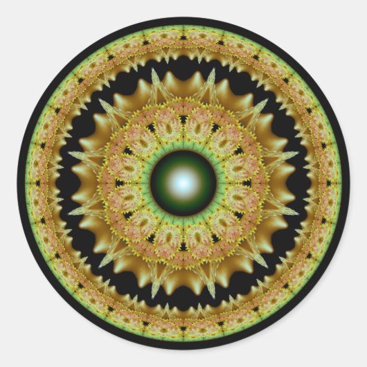 Sticker Rond Mandala ronde fractale dorée (Devant)