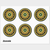 Sticker Rond Mandala ronde fractale dorée (Feuille)