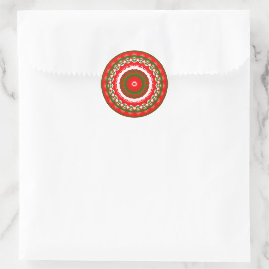 Sticker Rond Mandala rouge, blanc et vert (Sac)