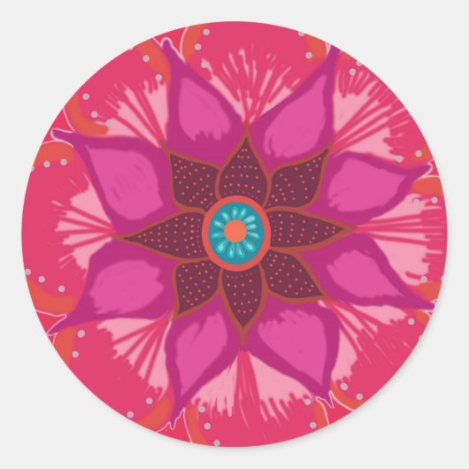 Sticker rond Mandala rouge, brillant (Devant)