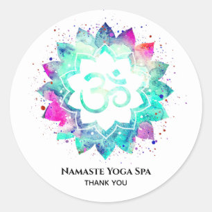 Sticker Rond *~* Mandala Symbole spirituel OM Lotus Flower Aum