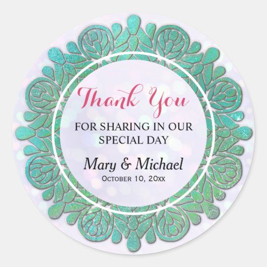 Sticker Rond Mandala Turquoise Moderne Élégant Brillante Merci (Devant)