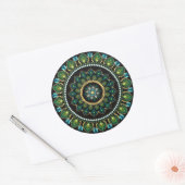 Sticker Rond Mandala vert | Peint main | Géométrie sacrée (Enveloppe)