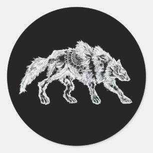 Sticker Rond Mandala Werewolf blanc robuste