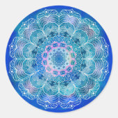 Sticker Rond Mandala White Outline bleu Aquarelle - (Devant)