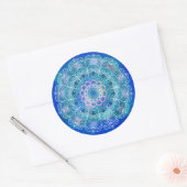 Sticker Rond Mandala White Outline bleu Aquarelle - (Enveloppe)