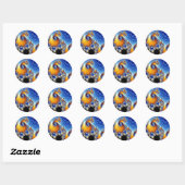 Sticker Rond Mandelbrot bleu double spirale fractale (Feuille)