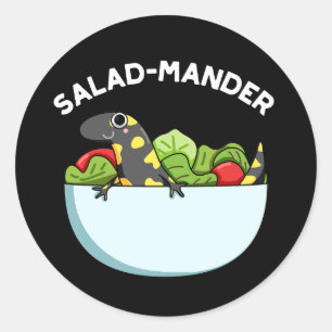 Sticker Rond Mander Salade Drôle Salamandre Animal Pun Dark BG