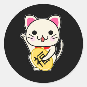 Sticker Rond Maneki Neko - Chat chanceux