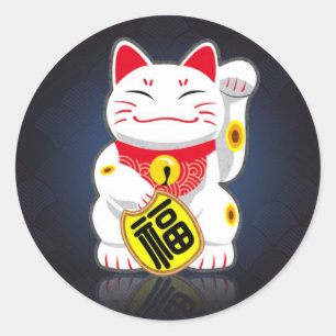 Sticker Rond Maneki-neko - Chat japonais chanceux