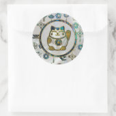 Sticker Rond Maneki Neko Chat Lucky sur perle et ormeau (Sac)