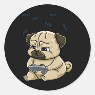 Sticker Rond Manette de jeu Pug Pew Hob mignon