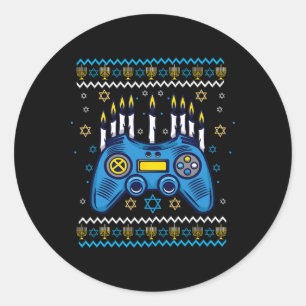 Sticker Rond Manette de jeu vidéo bougies de la menorah de Hano