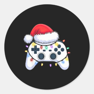 Sticker Rond Manette de jeu vidéo chapeau de Noël Santa Gamer B