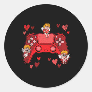Sticker Rond Manette de jeu vidéo Cœur Saint Valentin Mignon