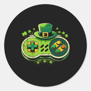 Sticker Rond Manette de jeu vidéo Leprechaun St. Paddys Joueur