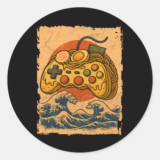 Sticker Rond Manette de jeu vidéo Ramen (Devant)