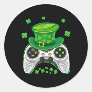 Sticker Rond Manette de jeu vidéo trèfle joueur Saint-Patrick