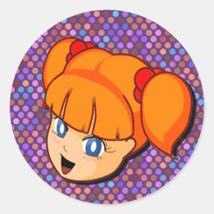 Sticker Rond Manga Red Girl
