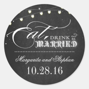 Sticker Rond manger boire et être marié chalkboard mariage