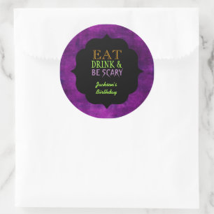 Sticker Rond Manger Boire et être Violet Halloween Épouvantable