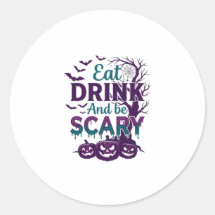 Sticker Rond Manger Boire Être Effrayant Halloween Arbre Squele