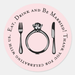 Sticker Rond Manger Boire Être Marié Bague Rose Mariage
