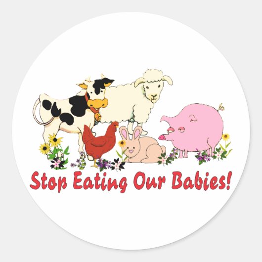 Sticker Rond Manger des bébés animaux (Devant)