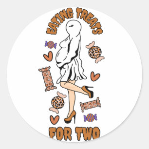 Sticker Rond "Manger des friandises pour deux" Halloween Orange