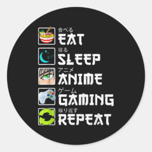 Sticker Rond Manger Dormir Anime Jeux Répéter Kawaii Otaku Anim