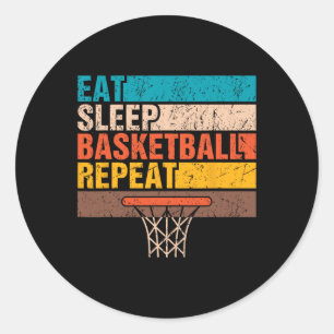 Sticker Rond Manger. Dormir. Ballon de basket. Recommencer. Jeu