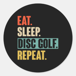 Sticker Rond Manger Dormir Disc Golf Répéter - Rétro Vintage Di