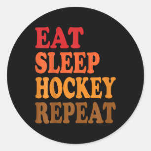 Sticker Rond Manger Dormir Hockey Répéter Patinage Sur Champ De