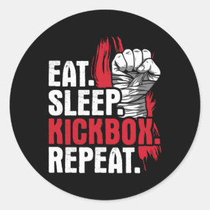Sticker Rond Manger Dormir Kickbox Répéter - Arts Martiaux Kick