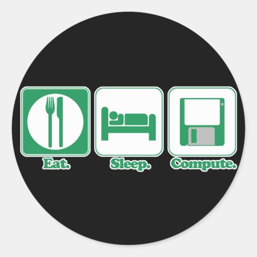 Sticker Rond manger dormir ordinateur (vert) (Devant)