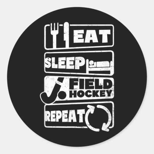 Sticker Rond Manger Dormir Répéter Conception Hockey sur gazon (Devant)