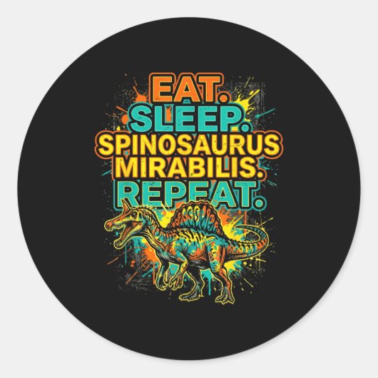 Sticker Rond Manger dormir spinosaurus mirabilis répéter éclabo (Devant)